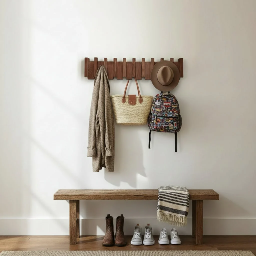 Wooden Coat Rack Wall Decor Multi-Hook Design - Image 3