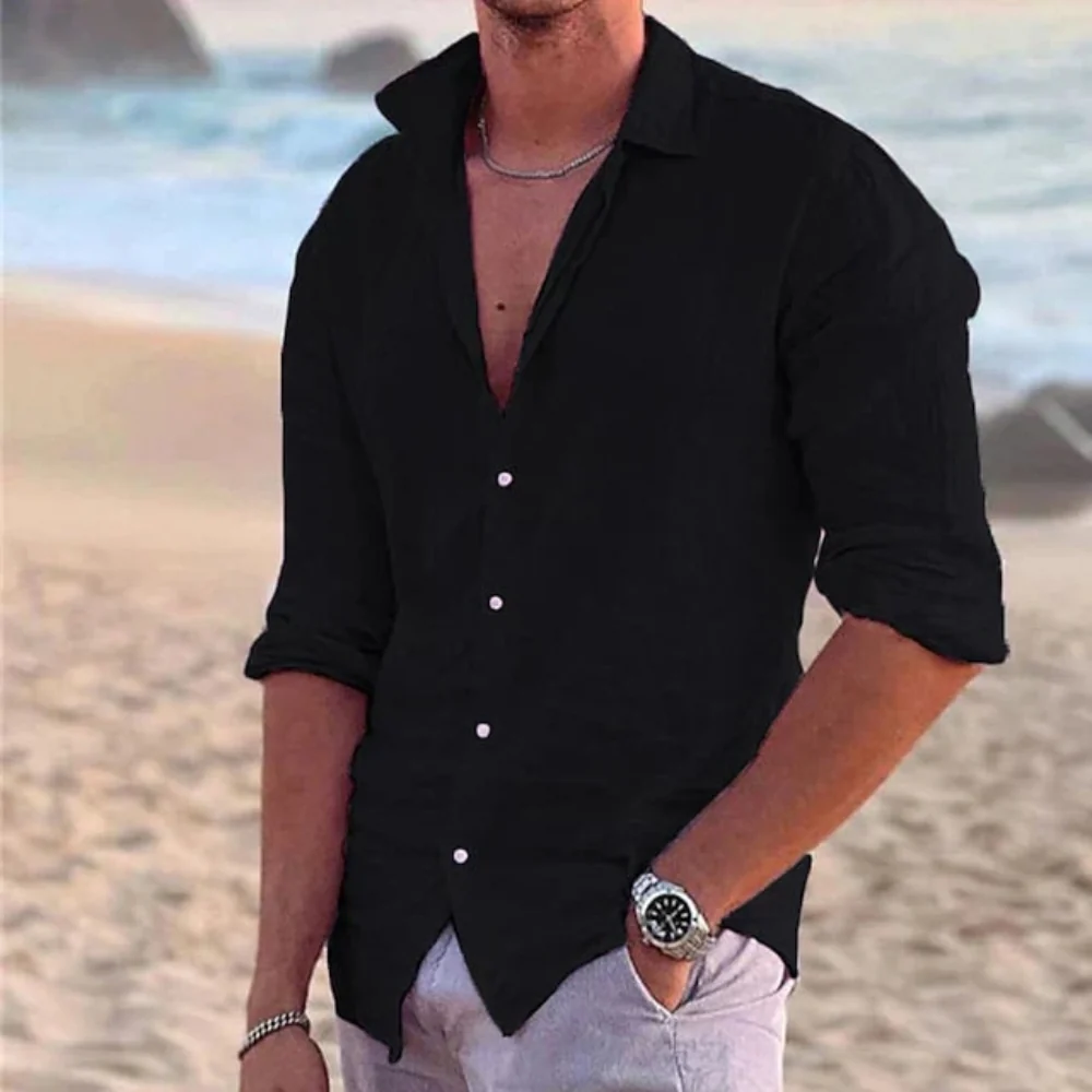 Long-Sleeve Linen Shirt Casual Fit - Image 2