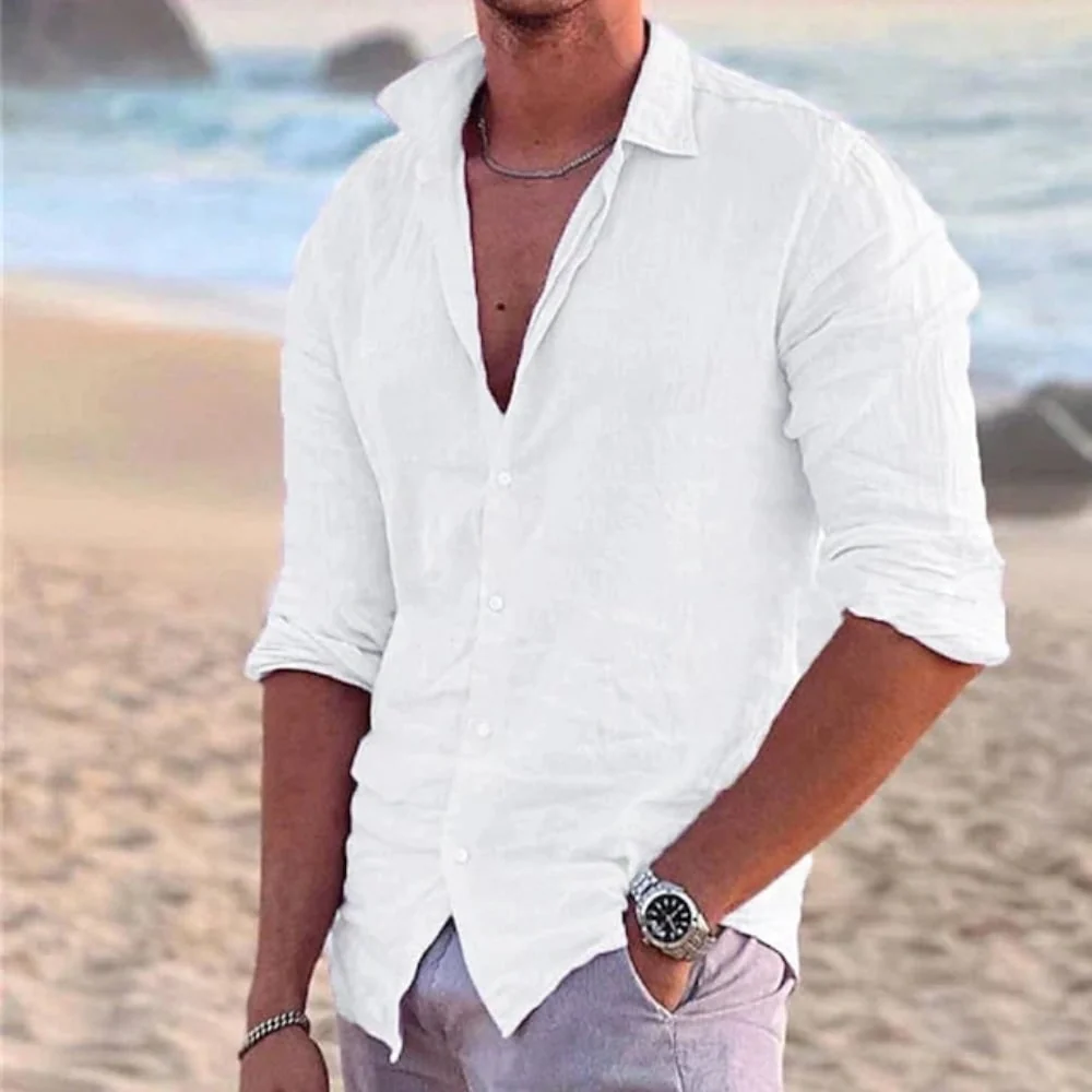 Long-Sleeve Linen Shirt Casual Fit - Image 3