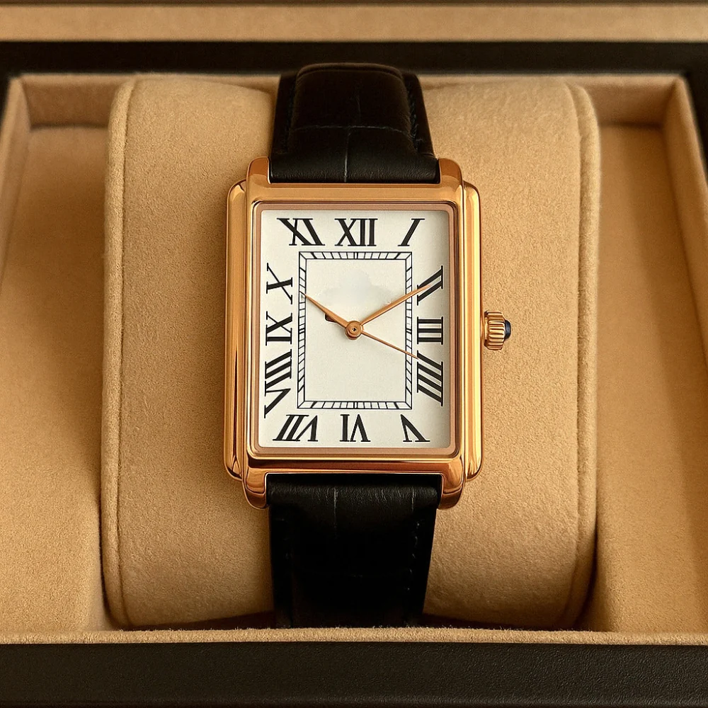Men's Dress Watch Leather Strap Square Classic Design - Image 2