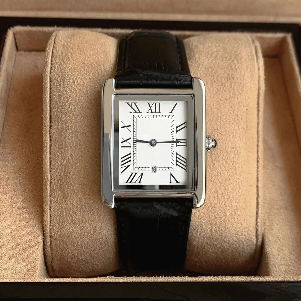 Men's Dress Watch Leather Strap Square Classic Design - Image 3