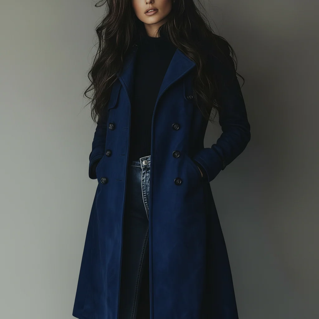 Women's Suede Trench Coat Long Classic Fit Belted Waist Fall Outerwear - Image 3